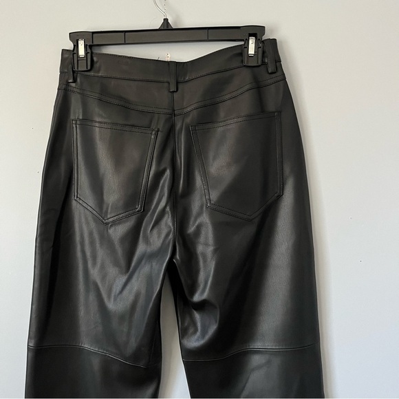 Mango MNG Lille Black Vegan Faux Leather Seamed Straight Leg Trouser Pants Sz 4 - Picture 13 of 16